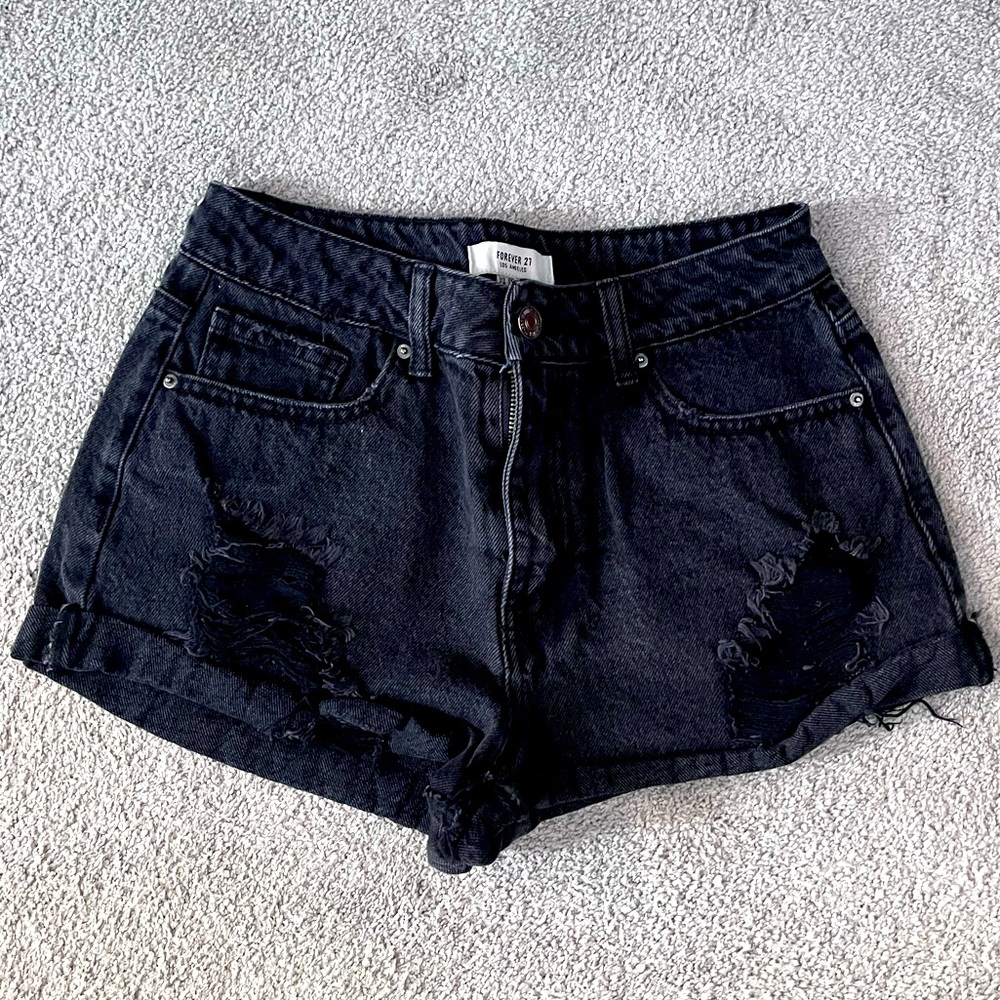 Forever 21 distressed black shorts
